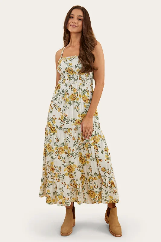 Rosabel Womens Maxi Dress - White/Yellow