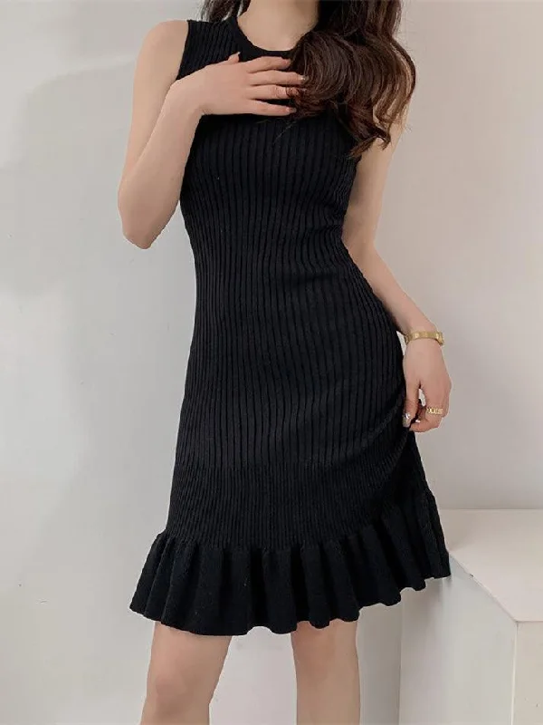 Ruffle Hem Sleeveless Knit Dress