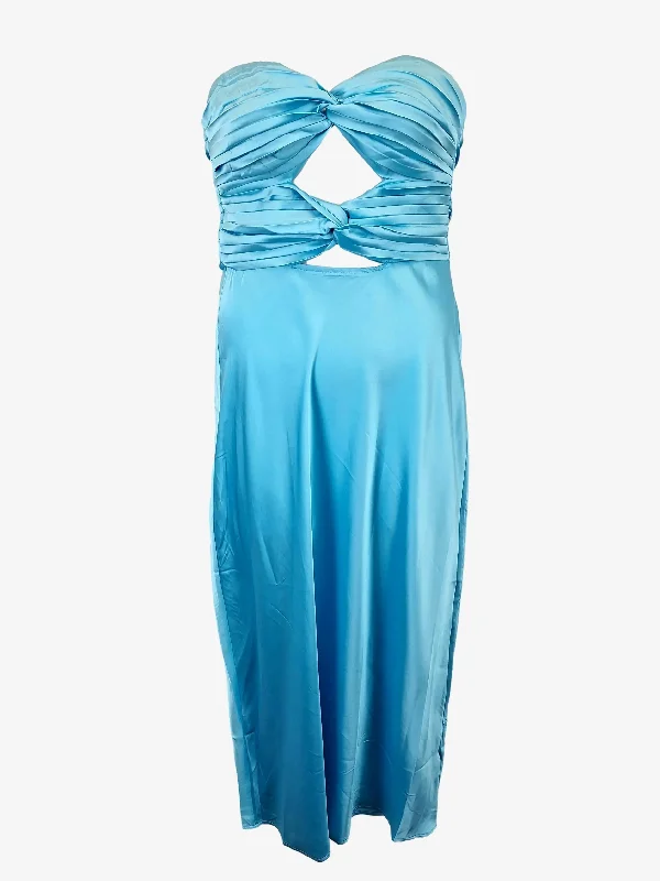 Runaway Aqua Shiny Pleated Bodice Evening Midi Dress Size 12