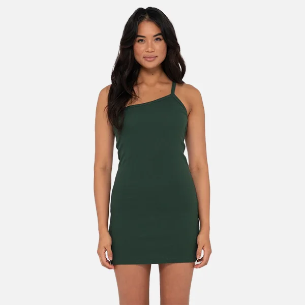 Rusty Everywhere One Shoulder Dress - Dark Emerald