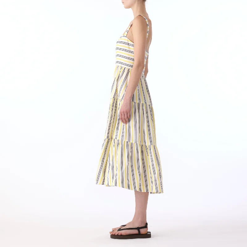 S/L STRIPED COTTON MIDI TIERED DRESS