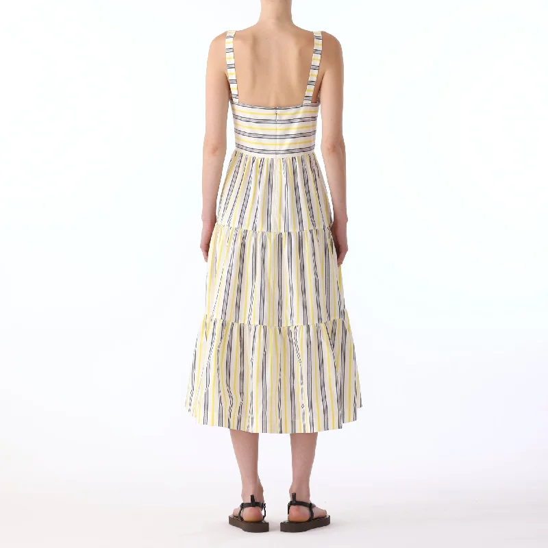 S/L STRIPED COTTON MIDI TIERED DRESS