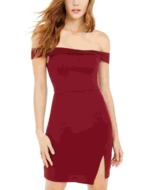 Sequin Hearts Women's Burgundy Short Sleeve Off Shoulder Above The Knee Body Con Cocktail Dress Red Size 3