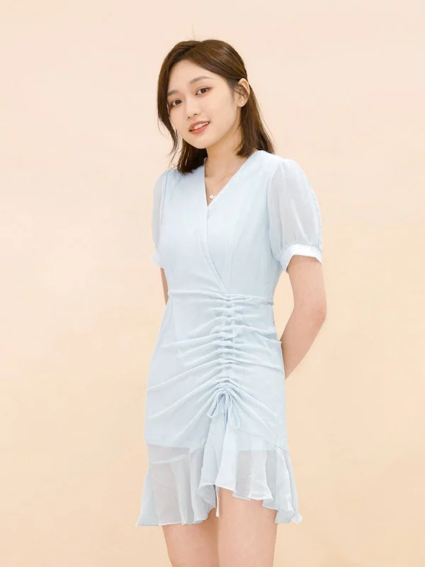 Short Wrap Dress PALE BLUE*