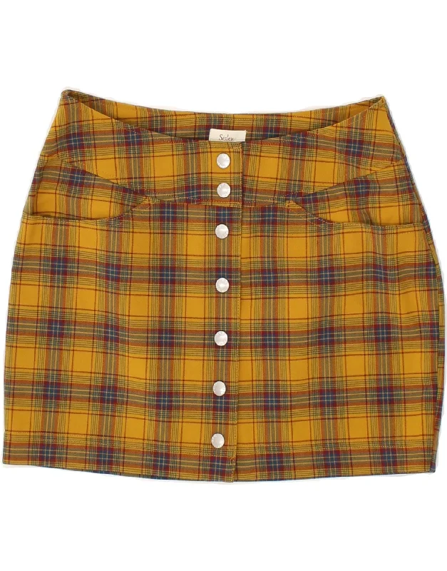 SISLEY Womens Low Waist Mini Skirt It 42 Medium W28 Yellow Check Polyester