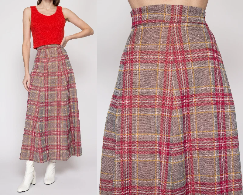 Small 70s Plaid A-Line Maxi Skirt 26