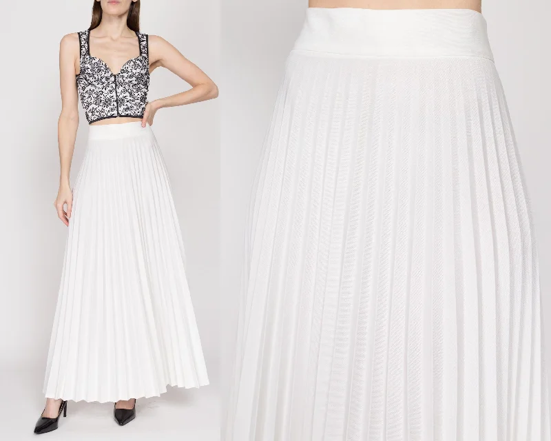 Small 70s White Pleated Maxi Skirt 26