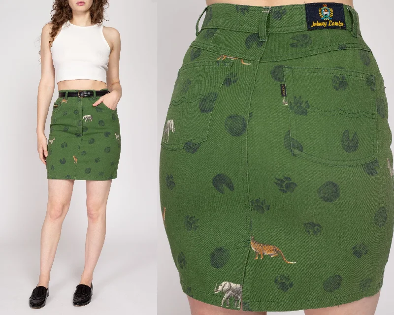 Small 90s African Animal Footprint Green Denim Mini Skirt 27