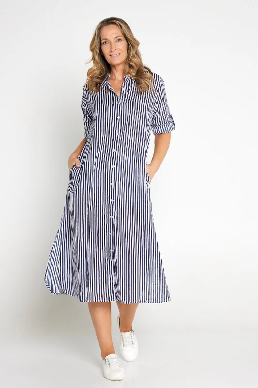 Sofia Shirt Dress - Navy Stripe