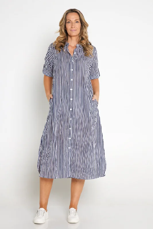 Sofia Shirt Dress - Navy Stripe