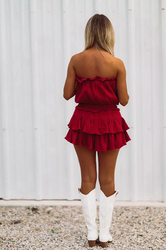 South of the City Romper Dress - Maroon