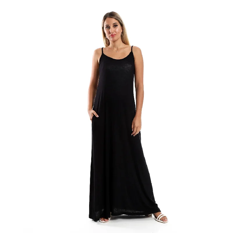 Spaghetti Long Dress With Side Pockets - Kady