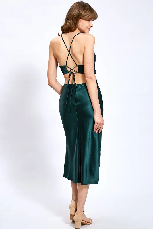 Spaghetti Straps Acetate Satin Sheath Dress with Slit