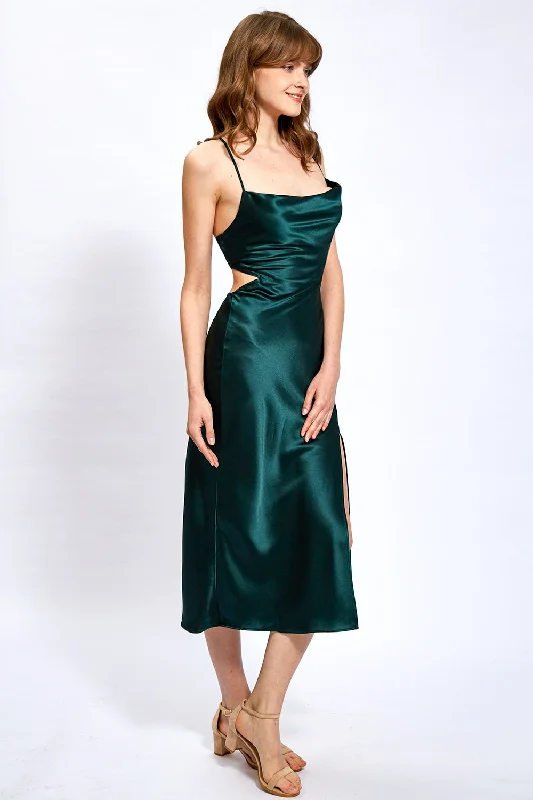 Spaghetti Straps Acetate Satin Sheath Dress with Slit