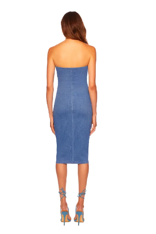 Stretch Denim Tube Midi Dress - Light Denim