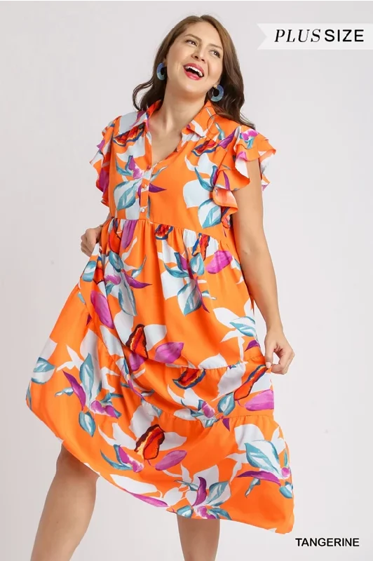 Tangerine Floral Midi Dress