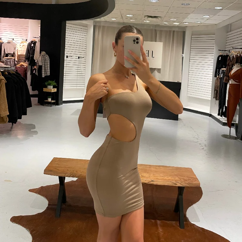 Taupe Cutout Mini Dress