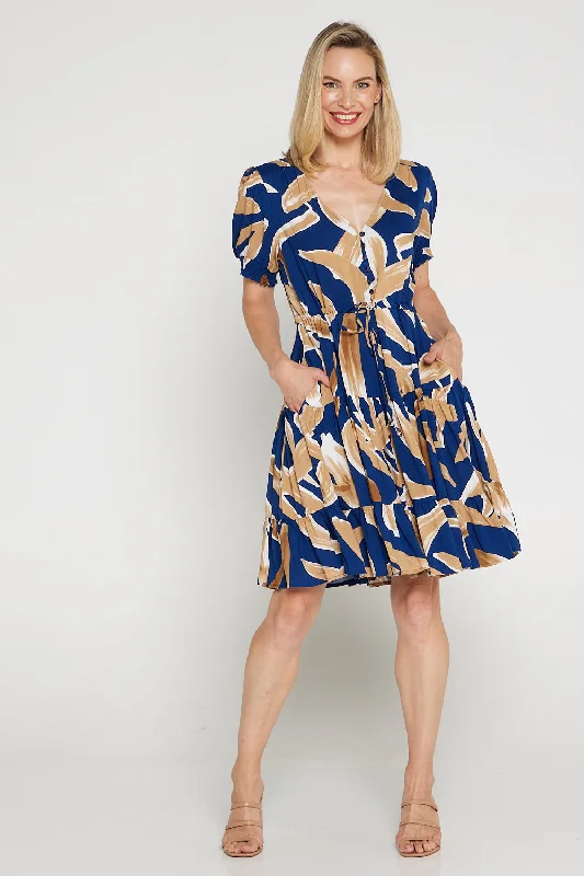 Tiana Dress - Navy/Latte