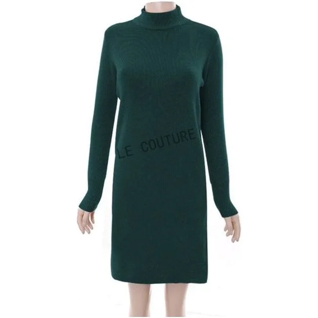 Turtleneck Long Sleeve Midi Dress