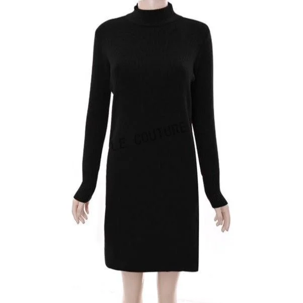 Turtleneck Long Sleeve Midi Dress