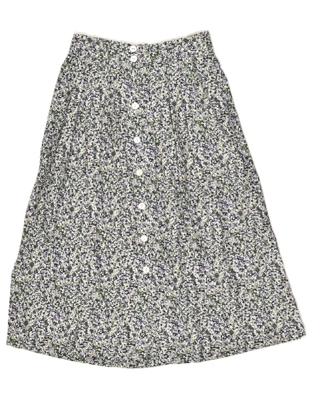 VINTAGE Womens Flared Skirt W30 Medium  Grey Floral Viscose