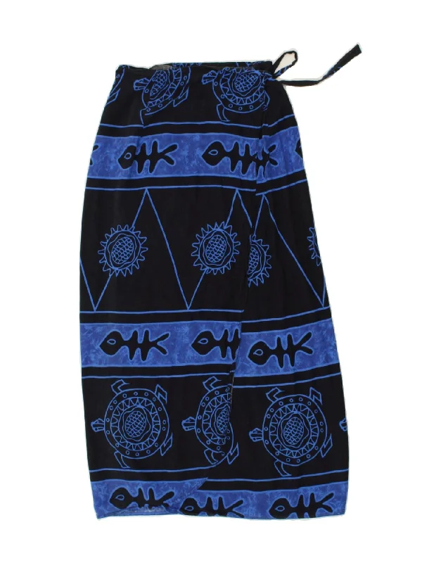 VINTAGE Womens Graphic Wrap Skirt W26 Small  Navy Blue Colourblock