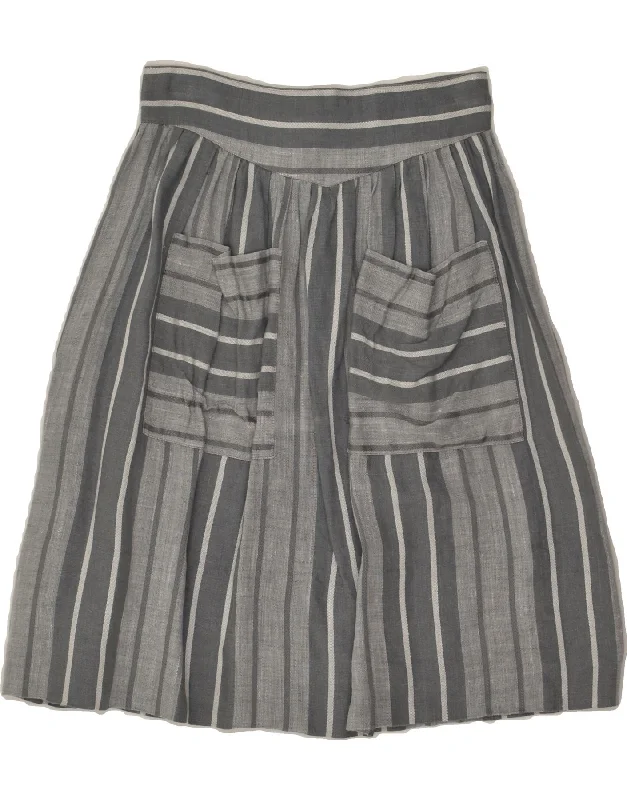 VINTAGE Womens High Waist A-Line Skirt IT 42 Medium W28  Grey Striped