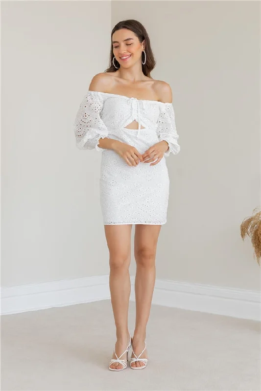 Waist Window Mini Scalloped Dress - WHITE REF: BBS130ELB0016101