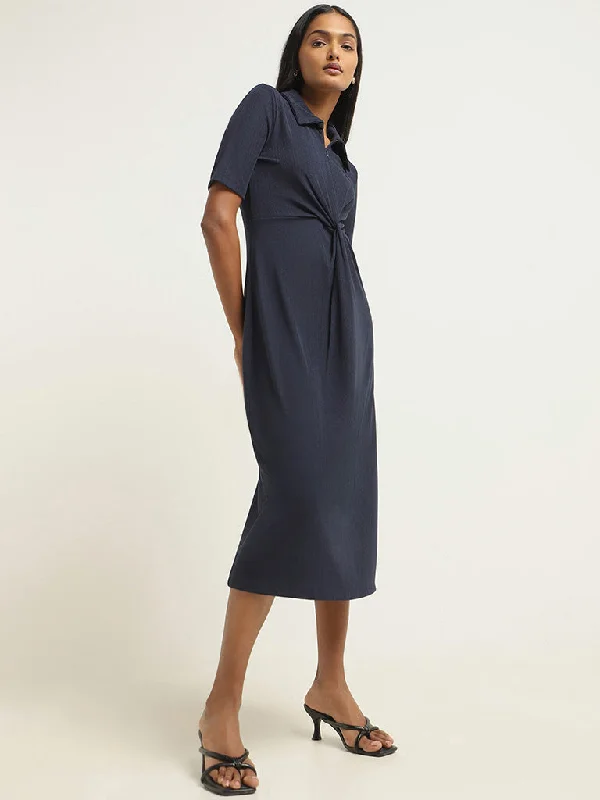 Wardrobe Navy Collared A-Line Dress