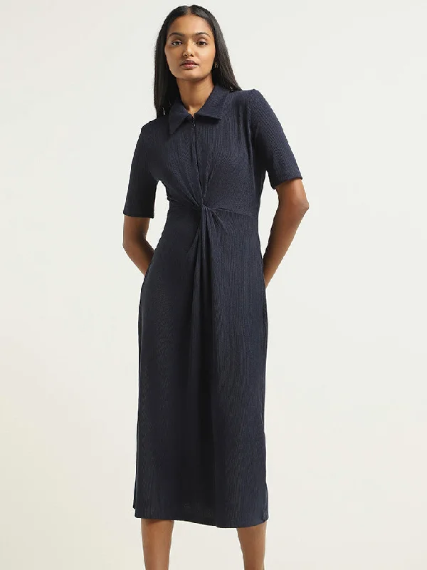 Wardrobe Navy Collared A-Line Dress