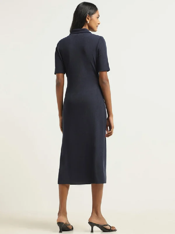 Wardrobe Navy Collared A-Line Dress