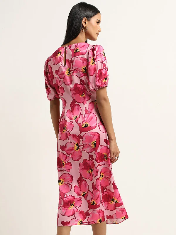 Wardrobe Pink Floral Printed A-Line Dress