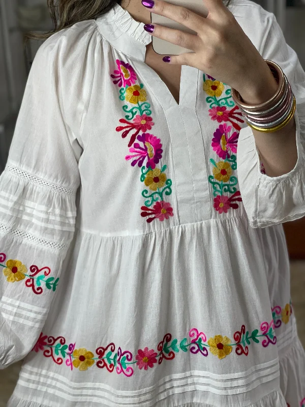 White Floral Embroidered Dress