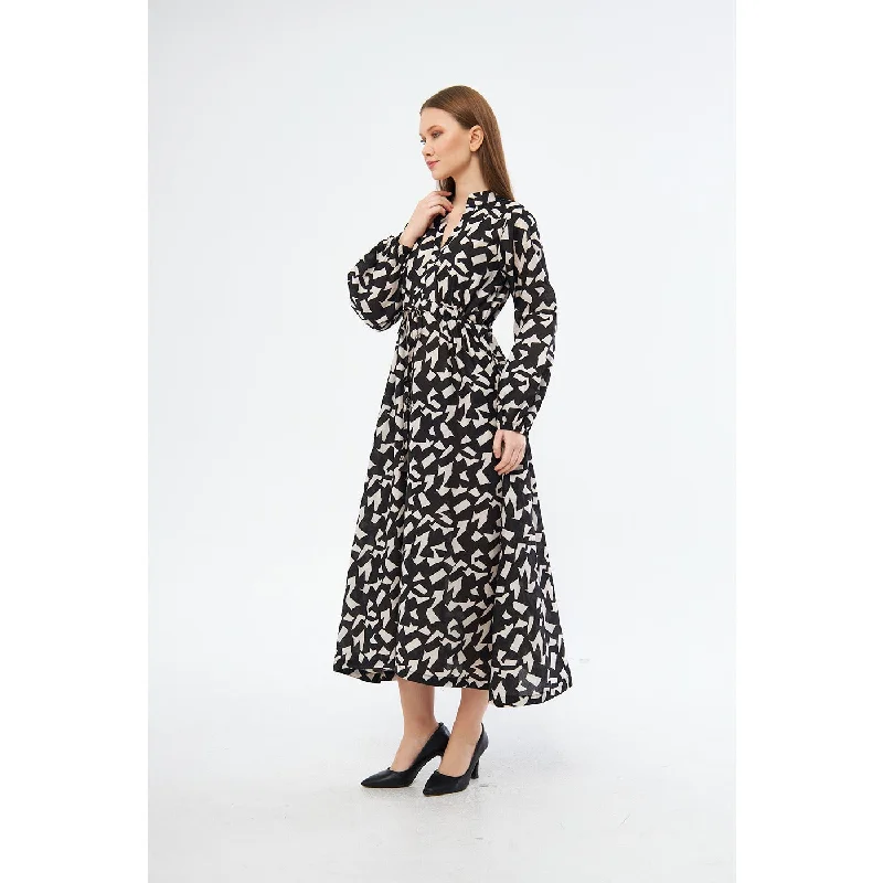 Monochrome Patterned Wrap Dress