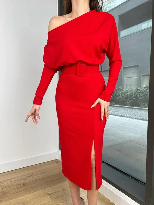 Women's Emerald Midi Red Dress REF : 24Y029