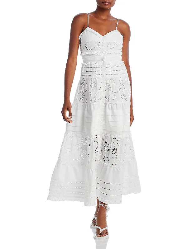 Womens Eyelet Lace Spaghetti Straps Sundress