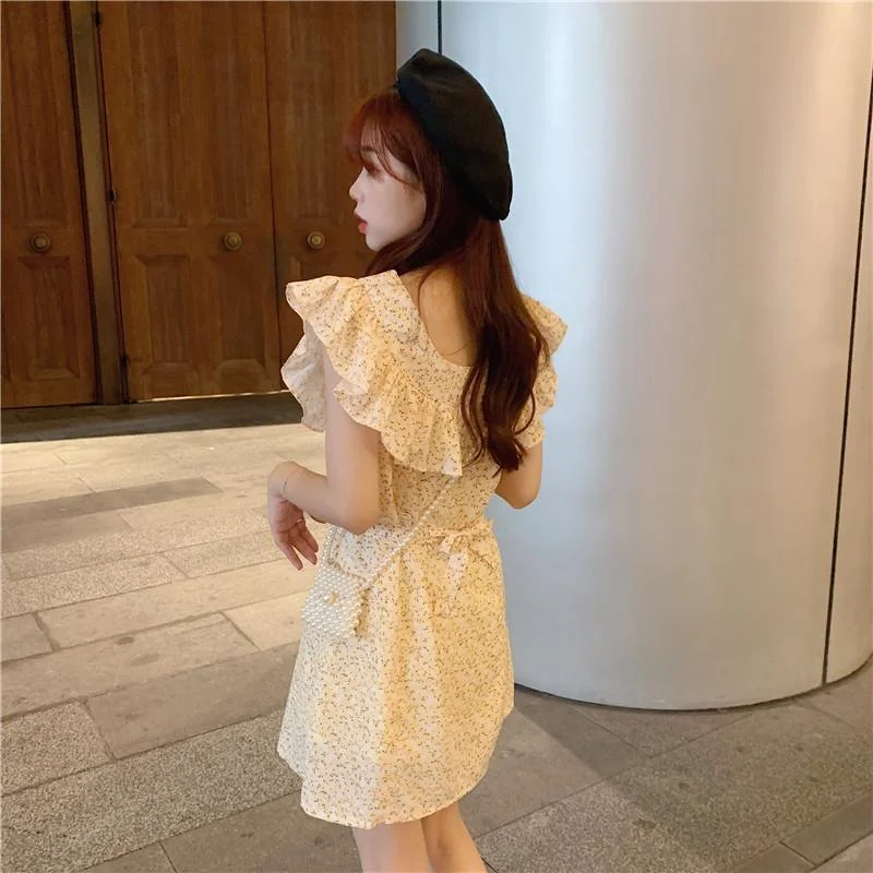 Women's Harajuku Drawstring Slim-cut Floral Dresses