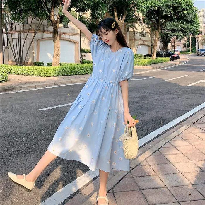 Women's High-waist Puff Sleeved Dress