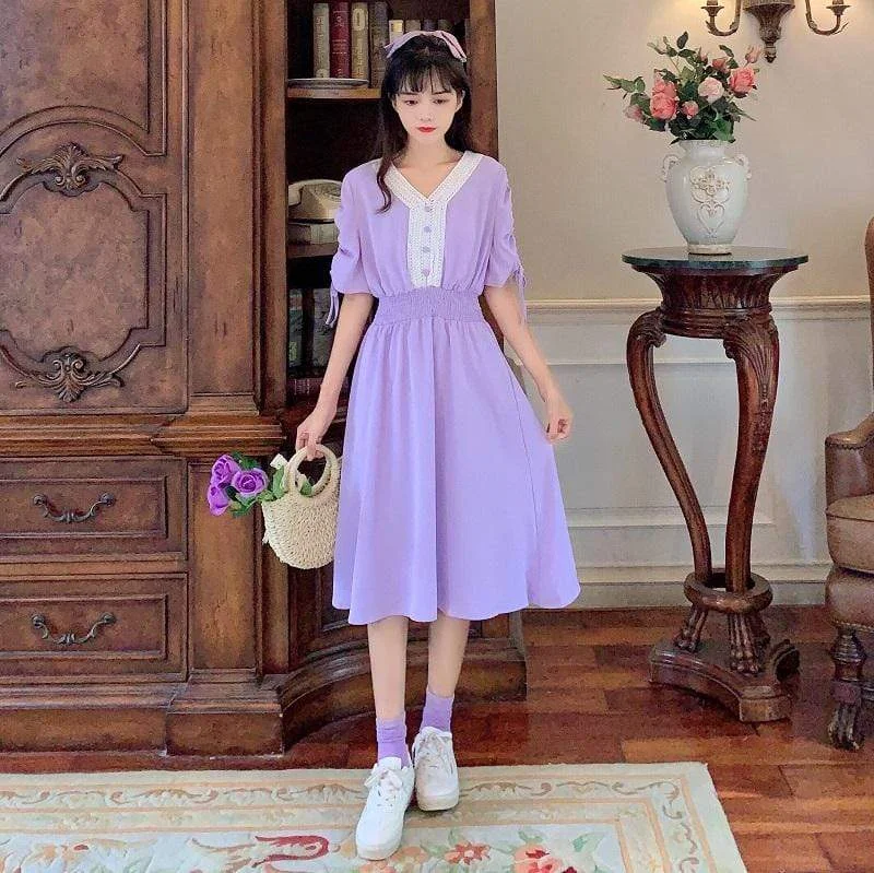 Women's Korean Fashion Drawstring Splicing Dresses