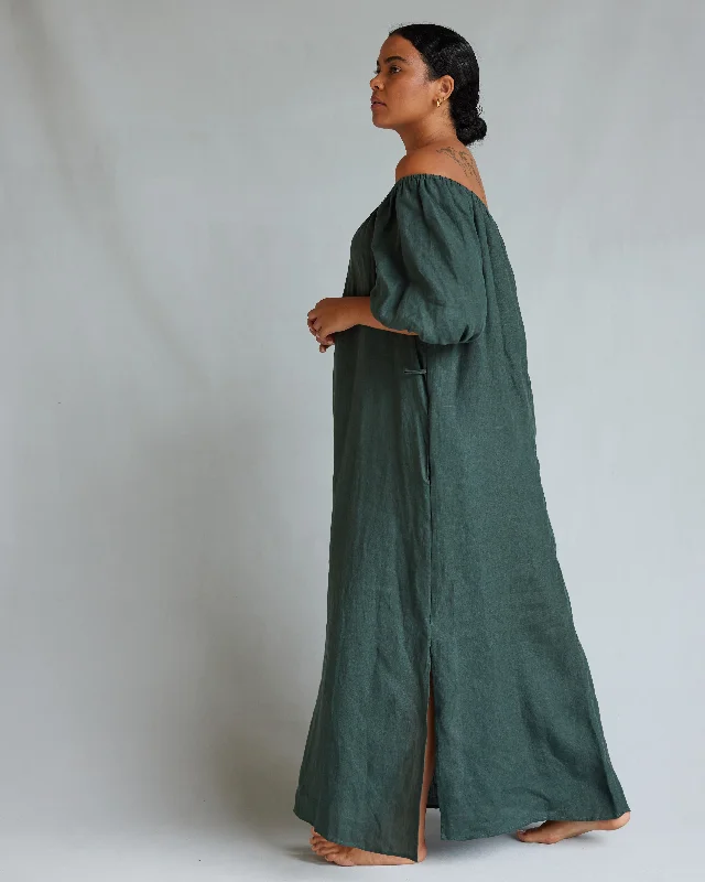 Wren Linen Maxi Dress - Moss Green