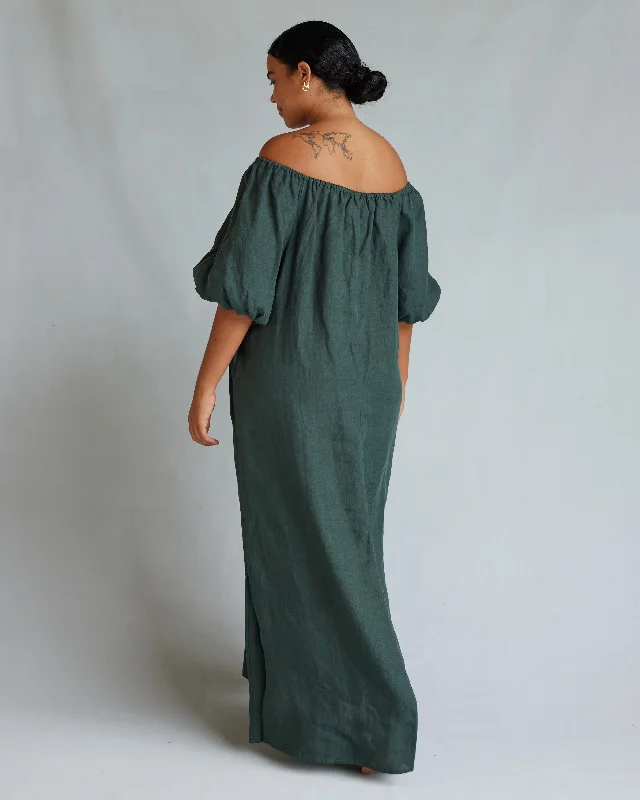 Wren Linen Maxi Dress - Moss Green