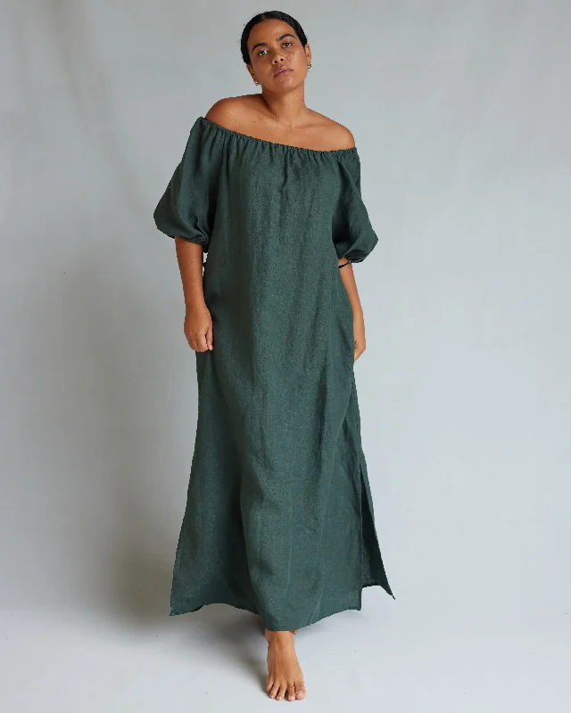 Wren Linen Maxi Dress - Moss Green