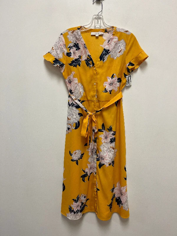 Yellow Dress Casual Midi Loft, Size Petite   S