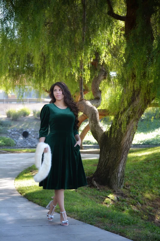 Capri Emerald Velvet Puff Sleeve Dress