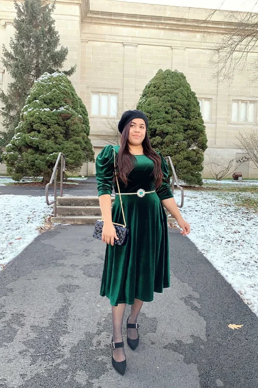 Capri Emerald Velvet Puff Sleeve Dress