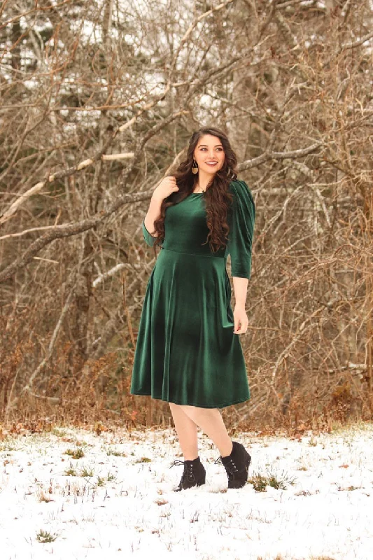 Capri Emerald Velvet Puff Sleeve Dress