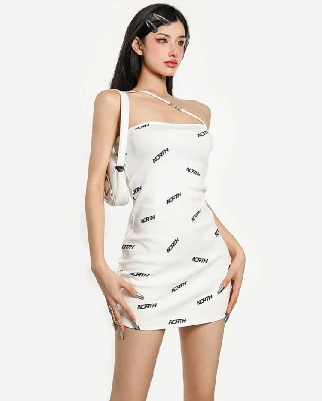 North Letter Print White Mini Dress