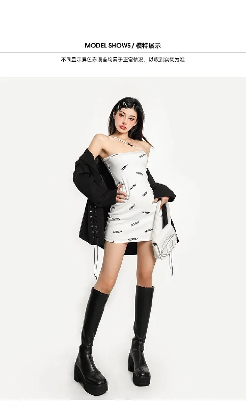 North Letter Print White Mini Dress