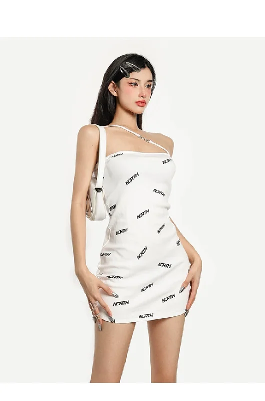 North Letter Print White Mini Dress