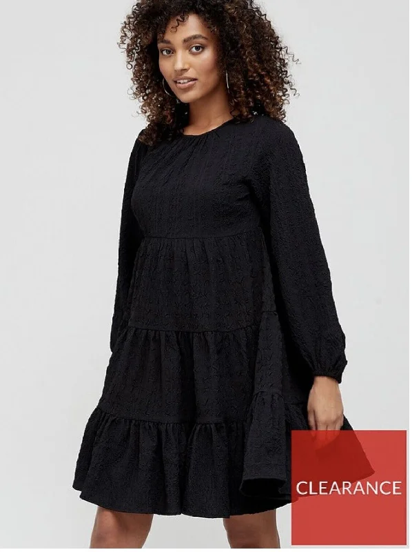 Seersucker Smock Dress - Black. UK Small **** Ref 390